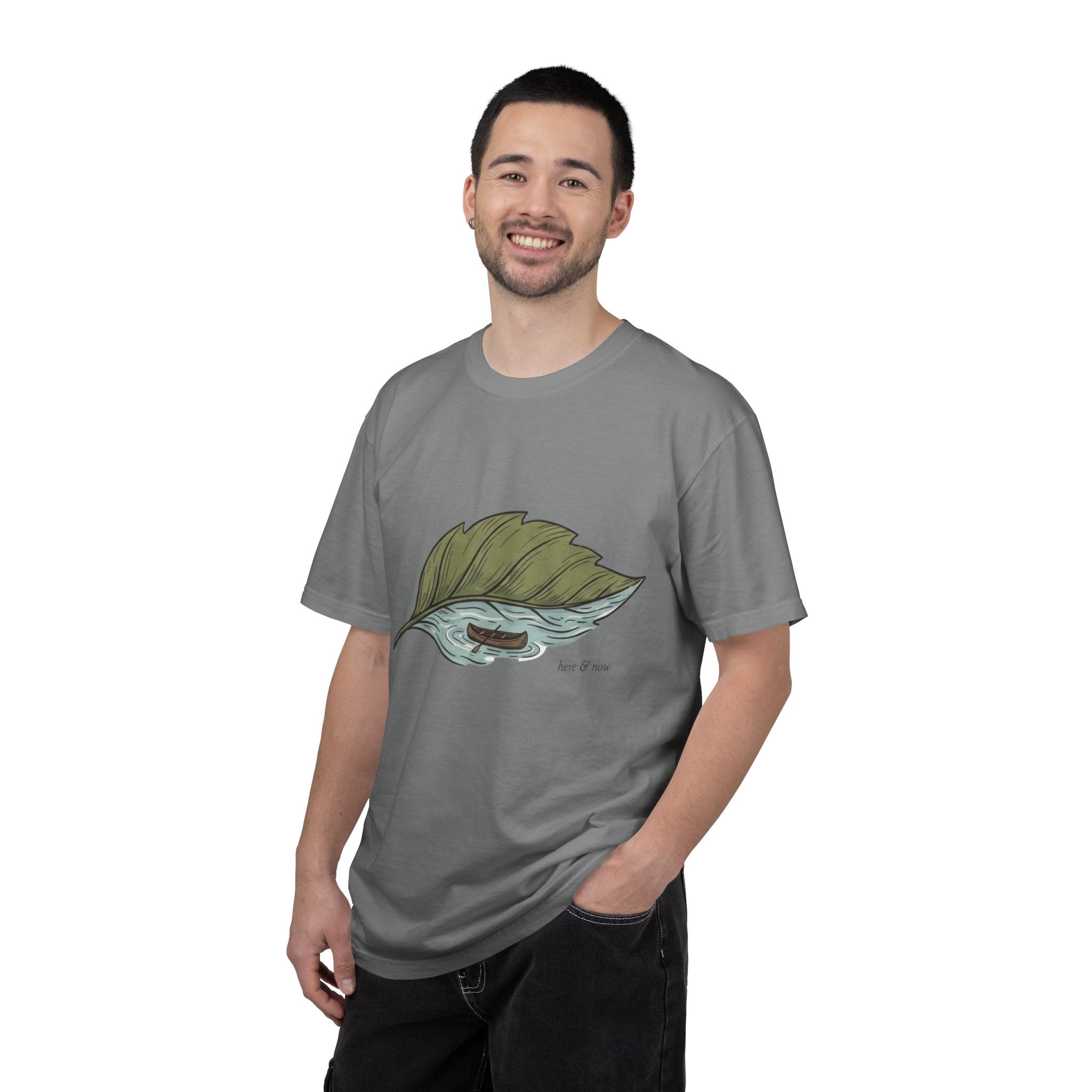 Leaf Canoe T-Shirt — Hand-Drawn Leaf with Canoe Graphic