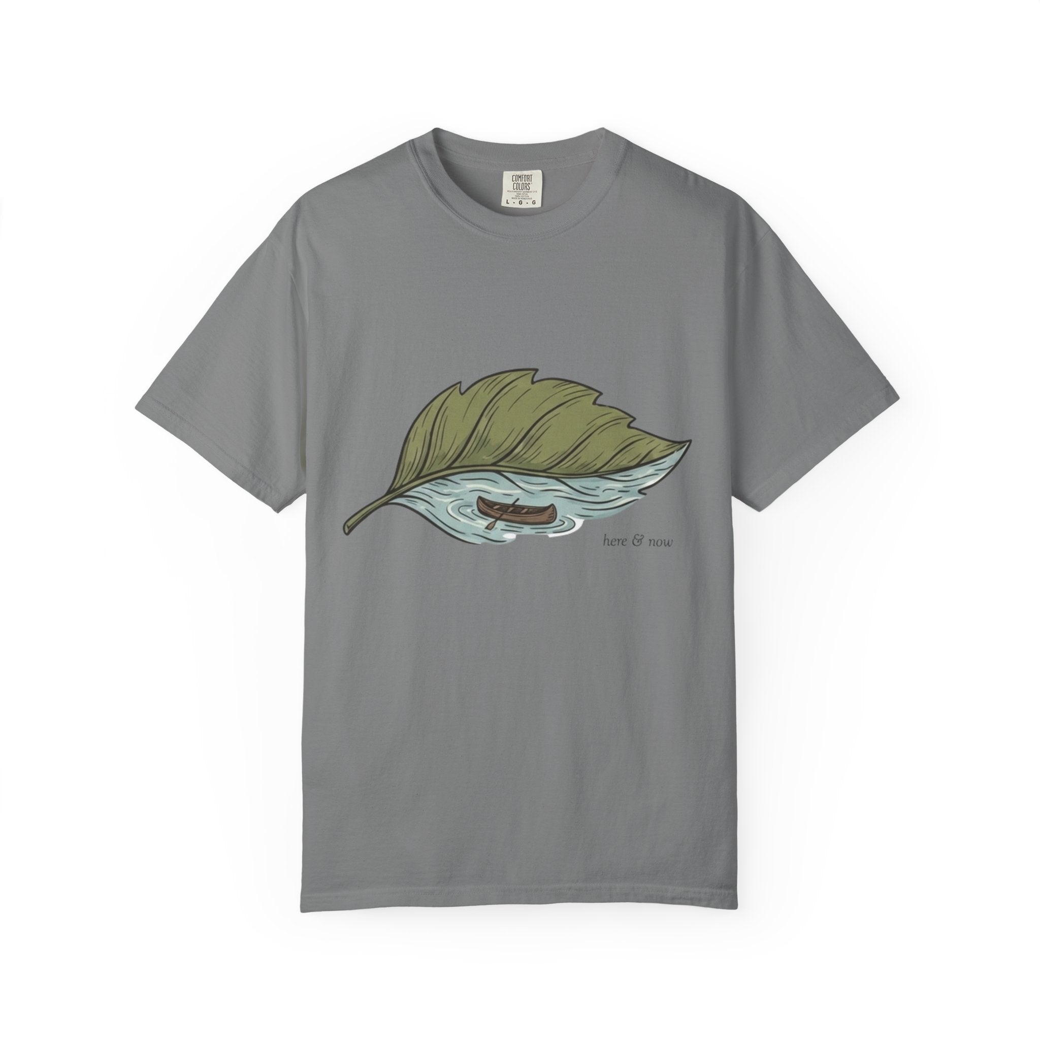 Leaf Canoe T-Shirt — Hand-Drawn Leaf with Canoe Graphic