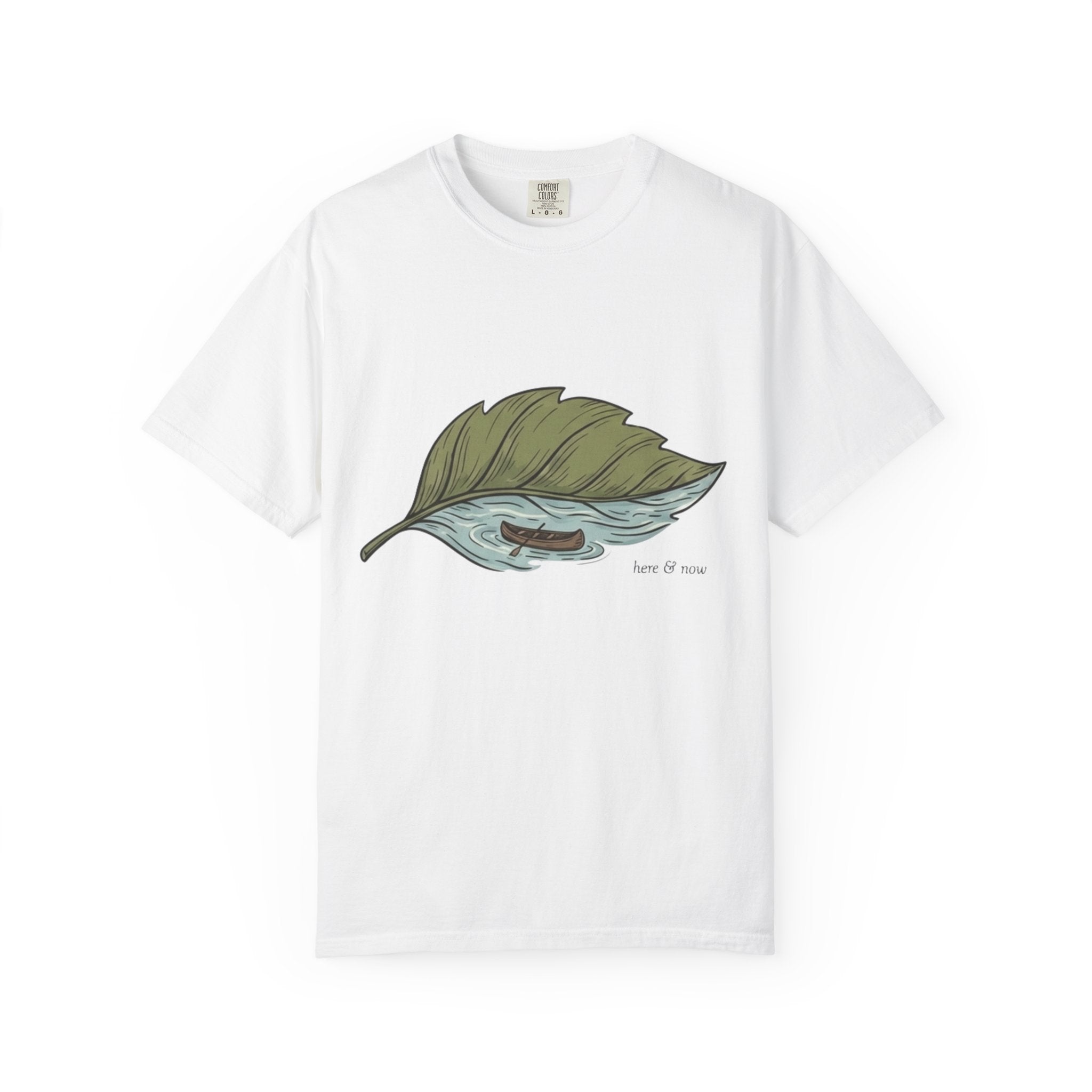 Leaf Canoe T-Shirt — Hand-Drawn Leaf with Canoe Graphic