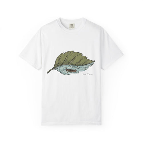 Leaf Canoe T-Shirt — Hand-Drawn Leaf with Canoe Graphic