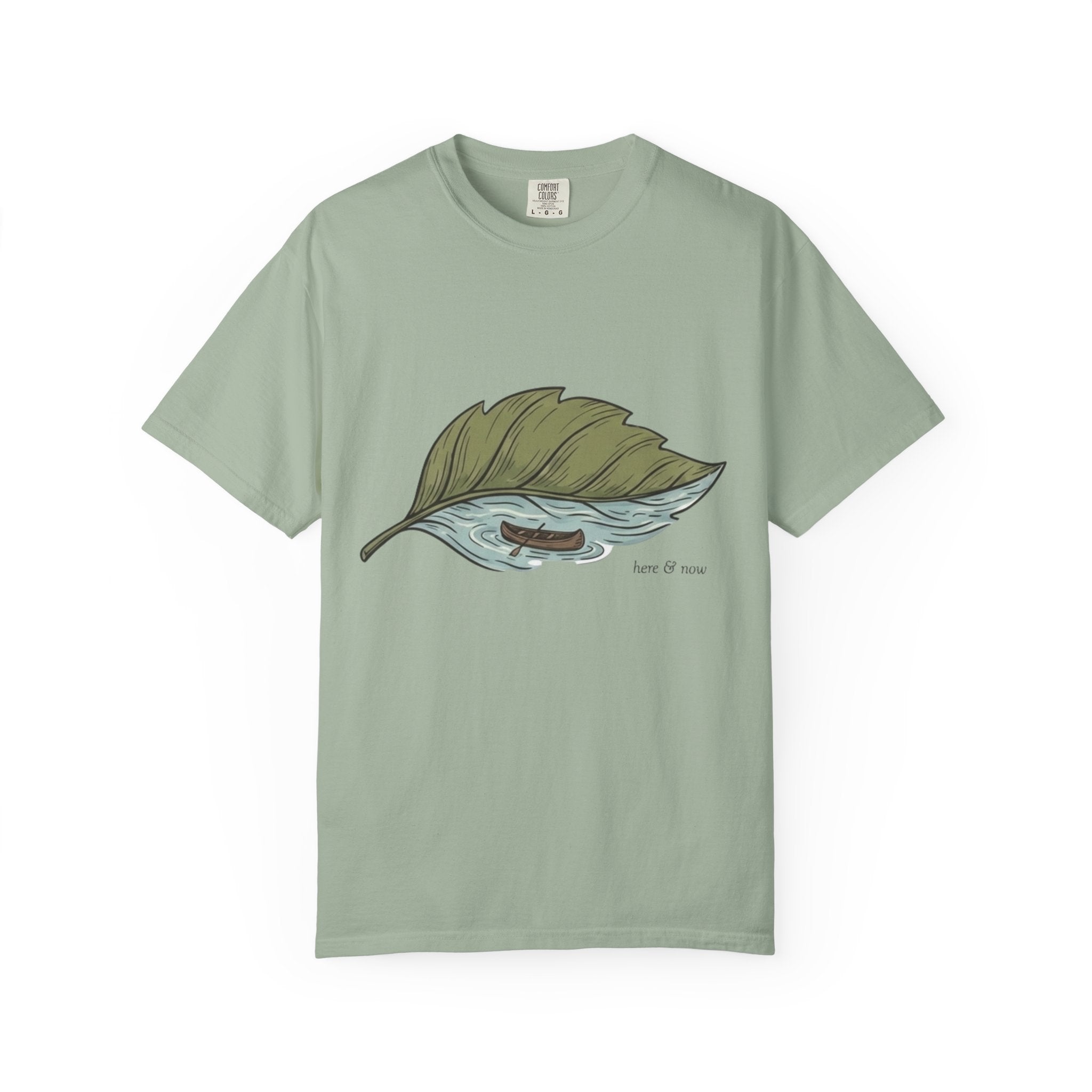 Leaf Canoe T-Shirt — Hand-Drawn Leaf with Canoe Graphic