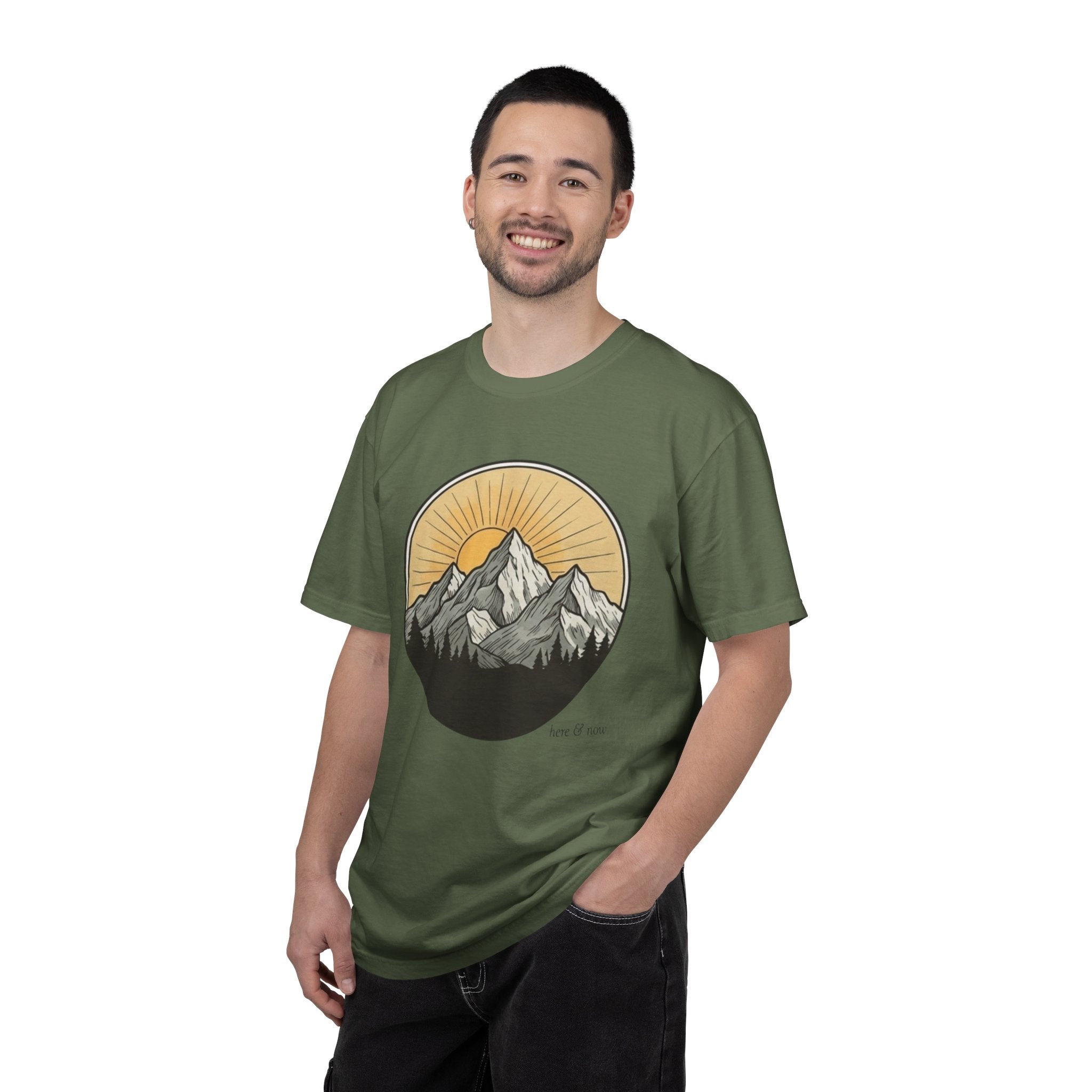 Vintage Mountain Sunrise T-Shirt | Outdoor Adventure Graphic