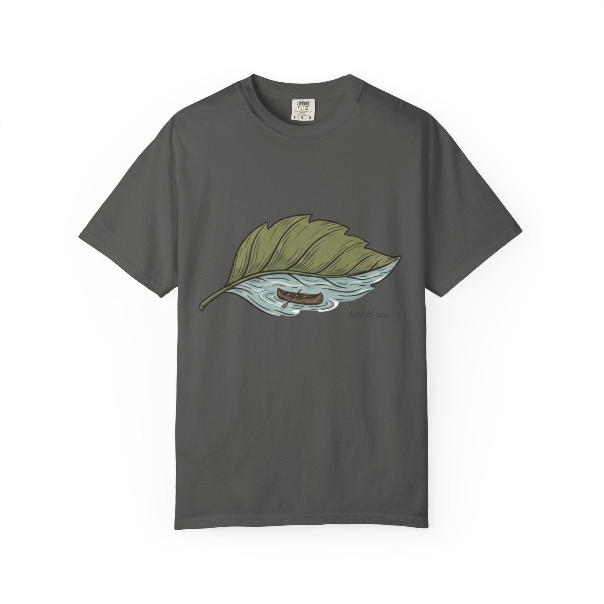Leaf Canoe T-Shirt — Hand-Drawn Leaf with Canoe Graphic